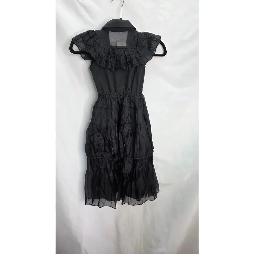 Kids Black Costume Goth Wednesday Halloween Cosplay Dress with Belt & Socks